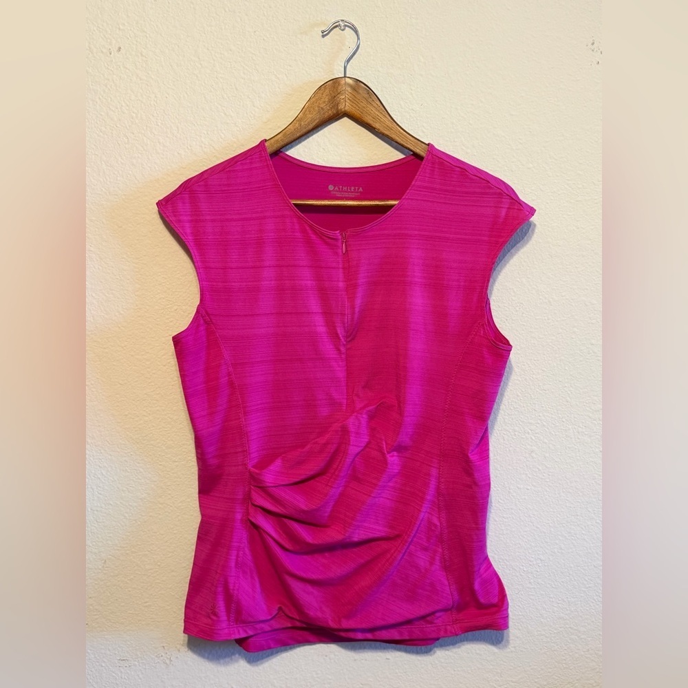 Athleta Fuchsia Sleeveless Pacific Contoured Tank Quarter Zip with Ruching